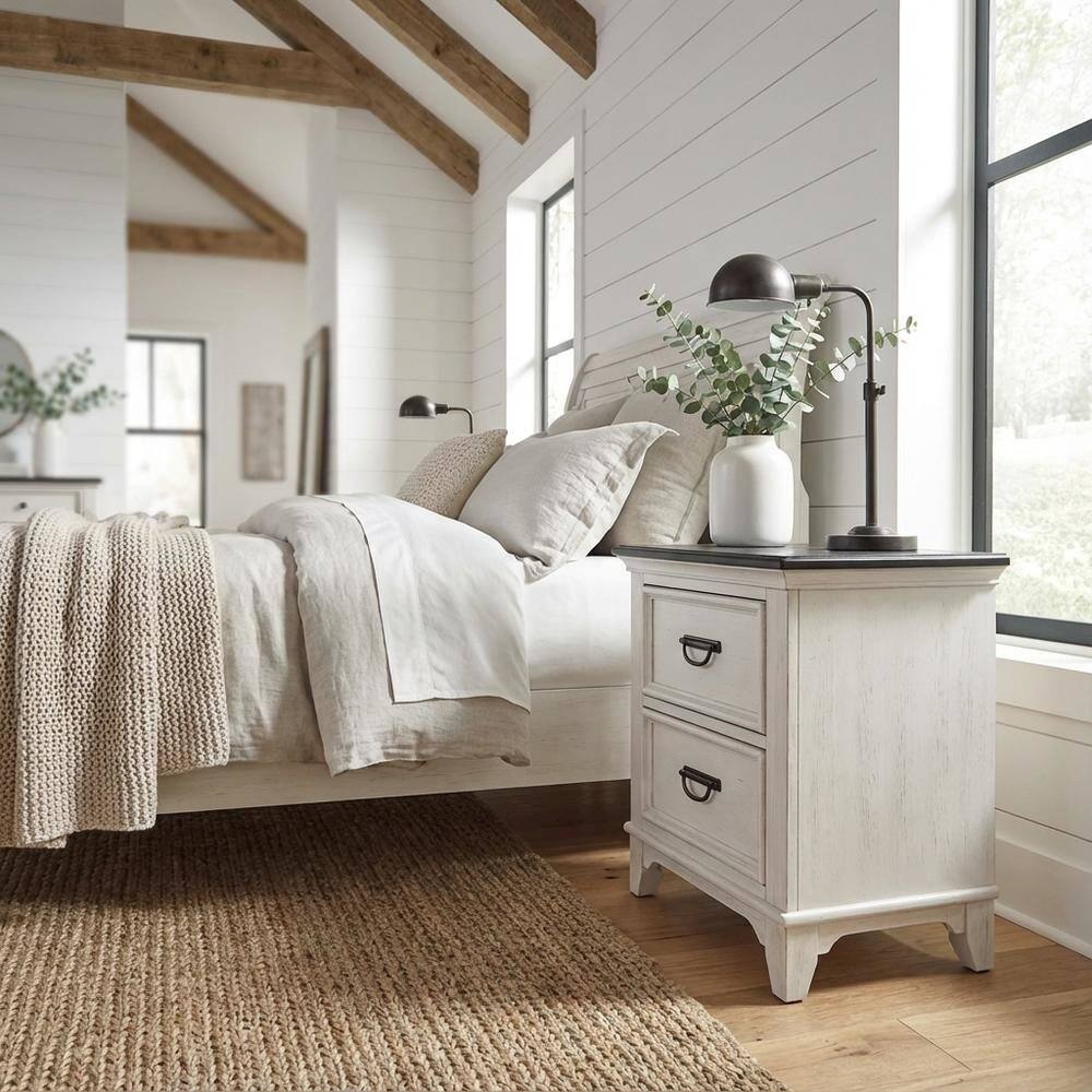 Alt View 2. Starlight Canyon Home - White Nightstand with Charging Station and Wirebrushed Finish - White.