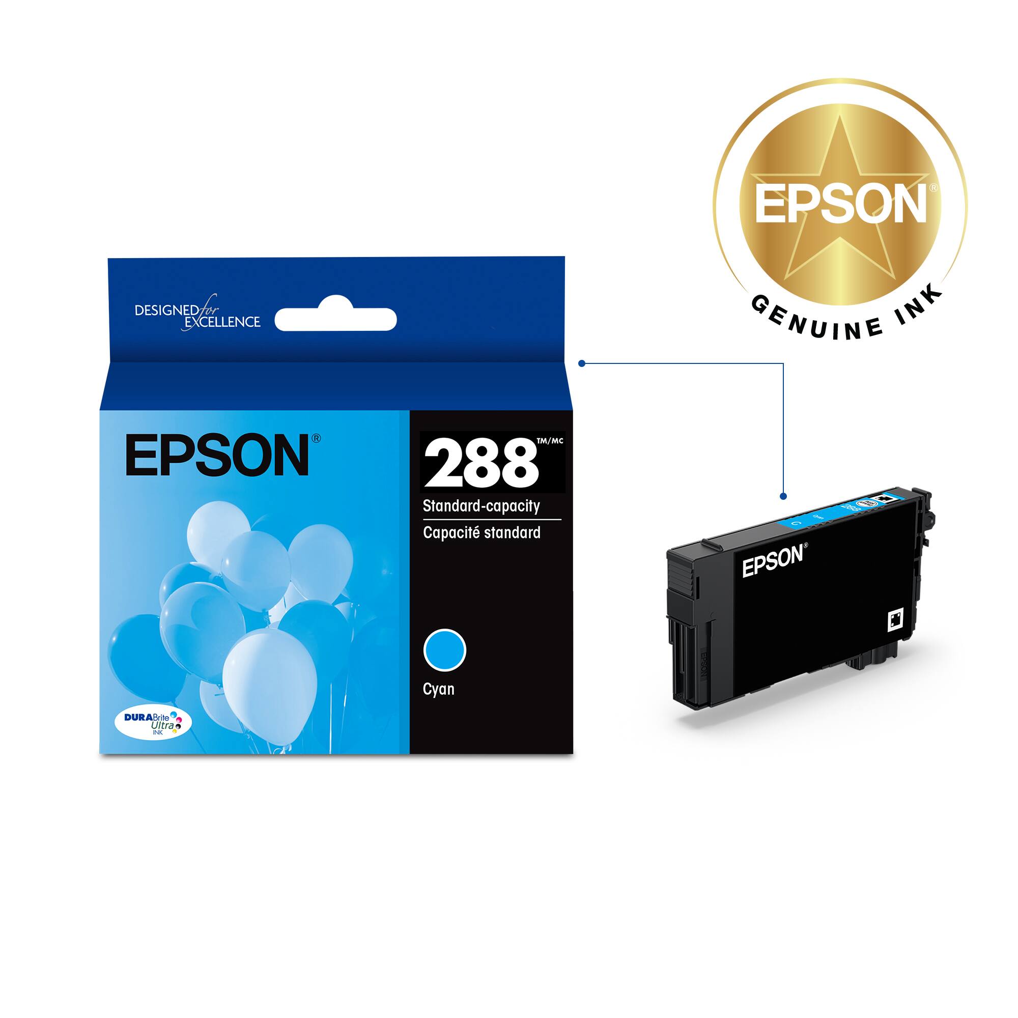 EPSON GENUINE INK 288 Standard-capacity Cyan Ink Cartridge (Designed for Epson Excellence)