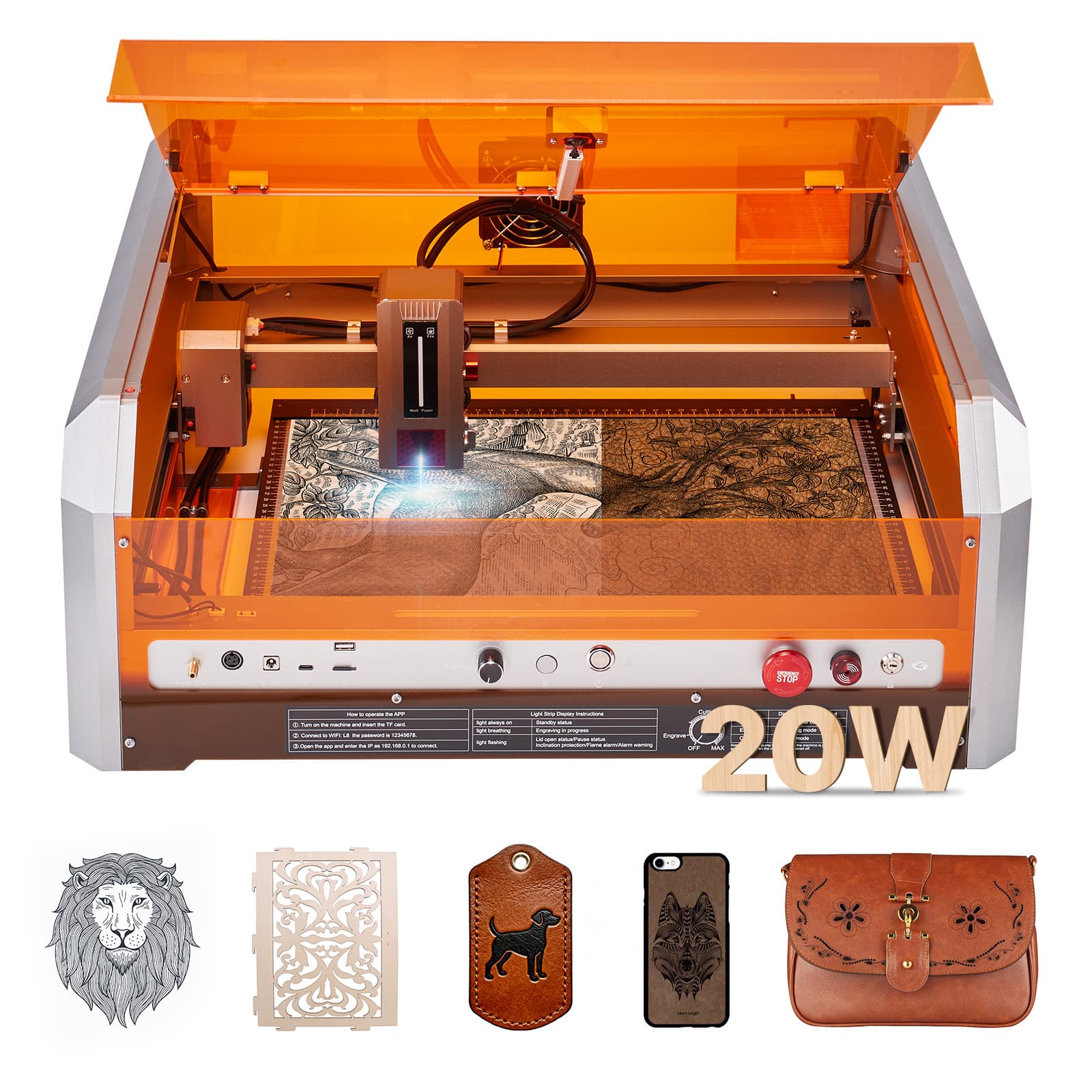 VEVOR - Laser Engraver, 20W, Laser Engraving and Cutting Machine with Enclosure Camera, Laser Cutter, 15.7 x 15.7in Working Area