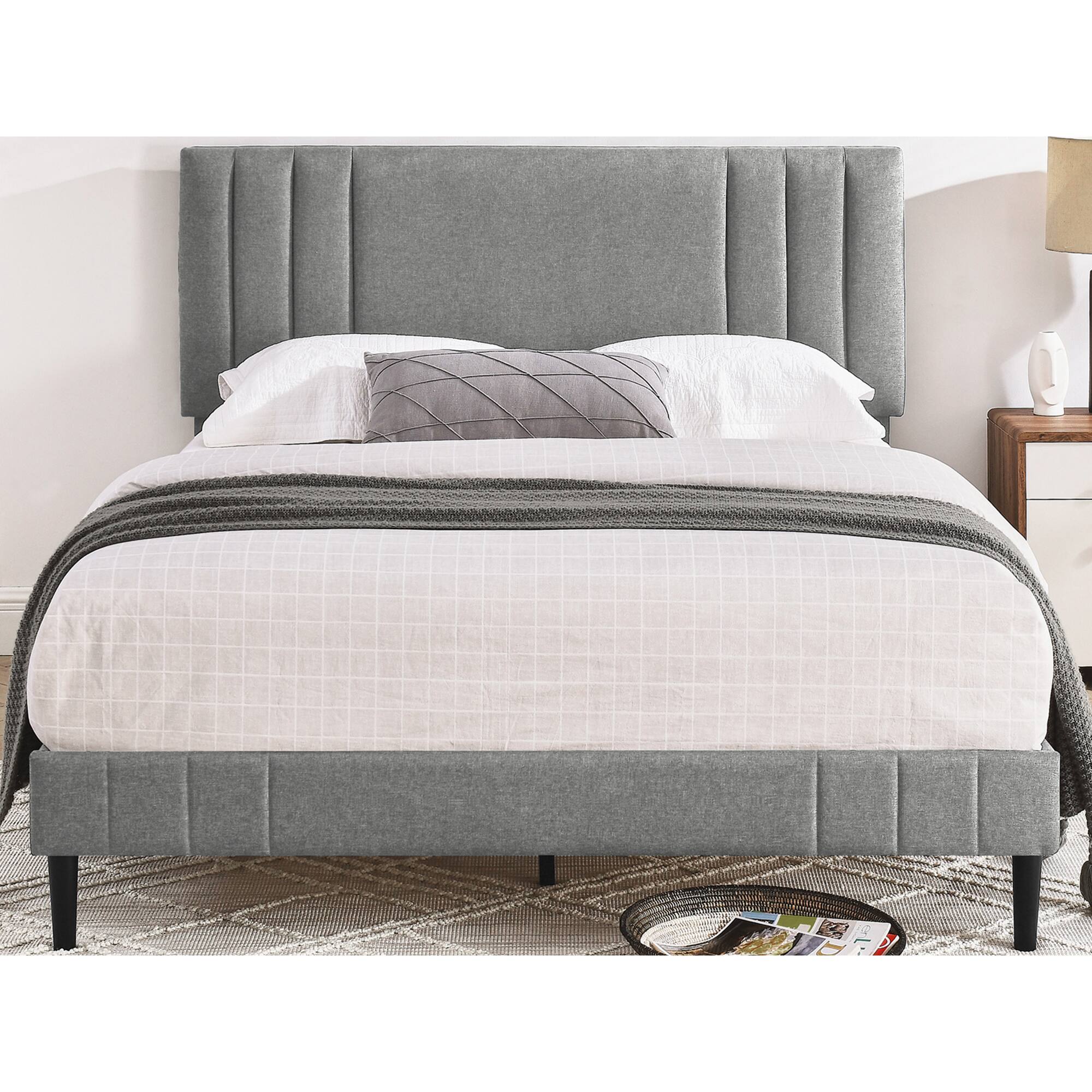 Front. Decoro - DeCoro Chicago Modern Tufted Upholstered Platform King Size Bed Frame, Grey - Grey.