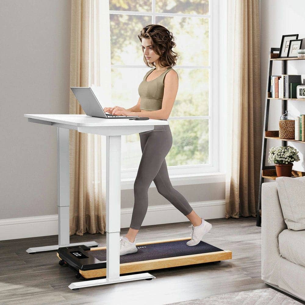Resenkos - 2.5HP Under Desk Walking Pad Treadmill with Remote & LED Display - Black/Natural - Brown