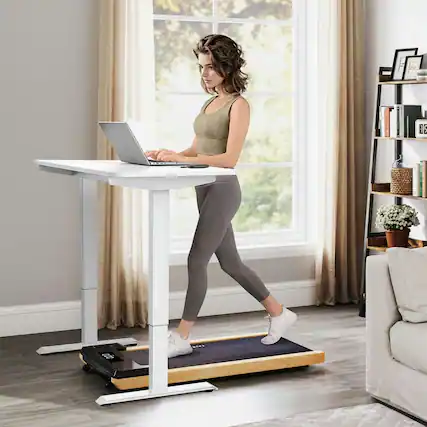 Front. Resenkos - 2.5HP Under Desk Walking Pad Treadmill with Remote & LED Display - Black/Natural - Brown.