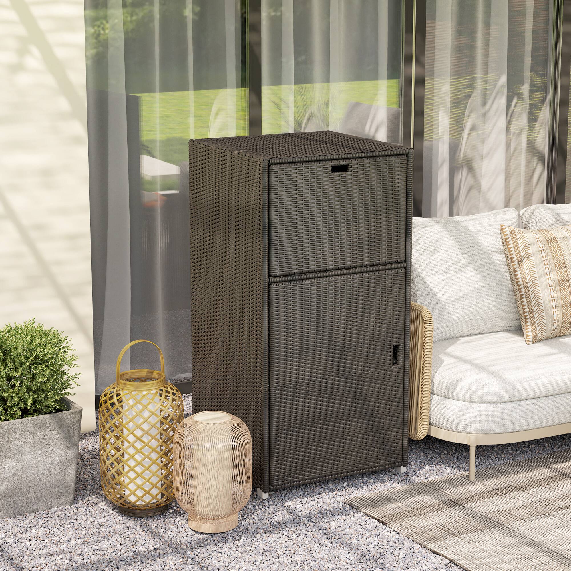 Alt View 7. Outsunny - Outdoor Towel Rack & Pool Storage Cabinet/Hot Tub Accessory Storage, 24"x24"x47" - Brown.