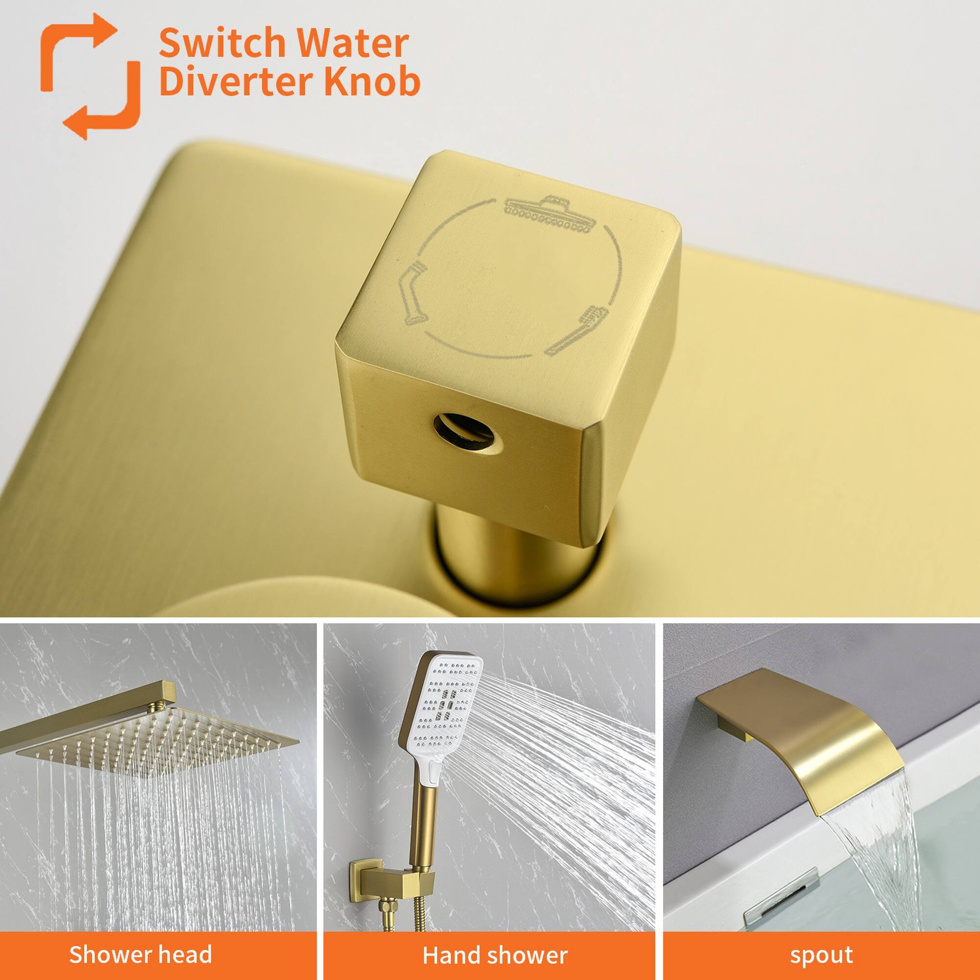Switch Water Diverter Knob

Shower head

Hand shower

Spout