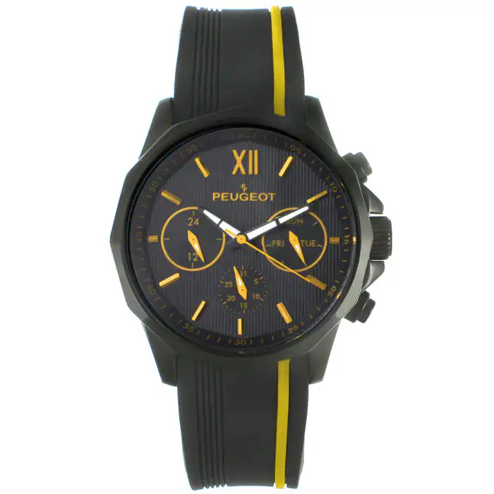 Peugeot Men's 46mm Multi Function Sport Rubber Watch Yellow 2046BYL ...