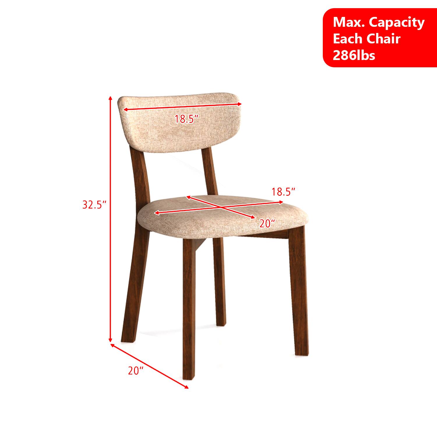 Max. Capacity Each Chair 286lbs  
18.5"  
32.5"  
18.5"  
20"  
20"
