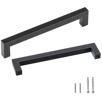 Front. VEVOR - 30 Pack Cabinet Pulls, 5.03in / 128mm Center to Center Slim Square Kitchen Cabinet Drawer, Stainless Steel Modern - Black.