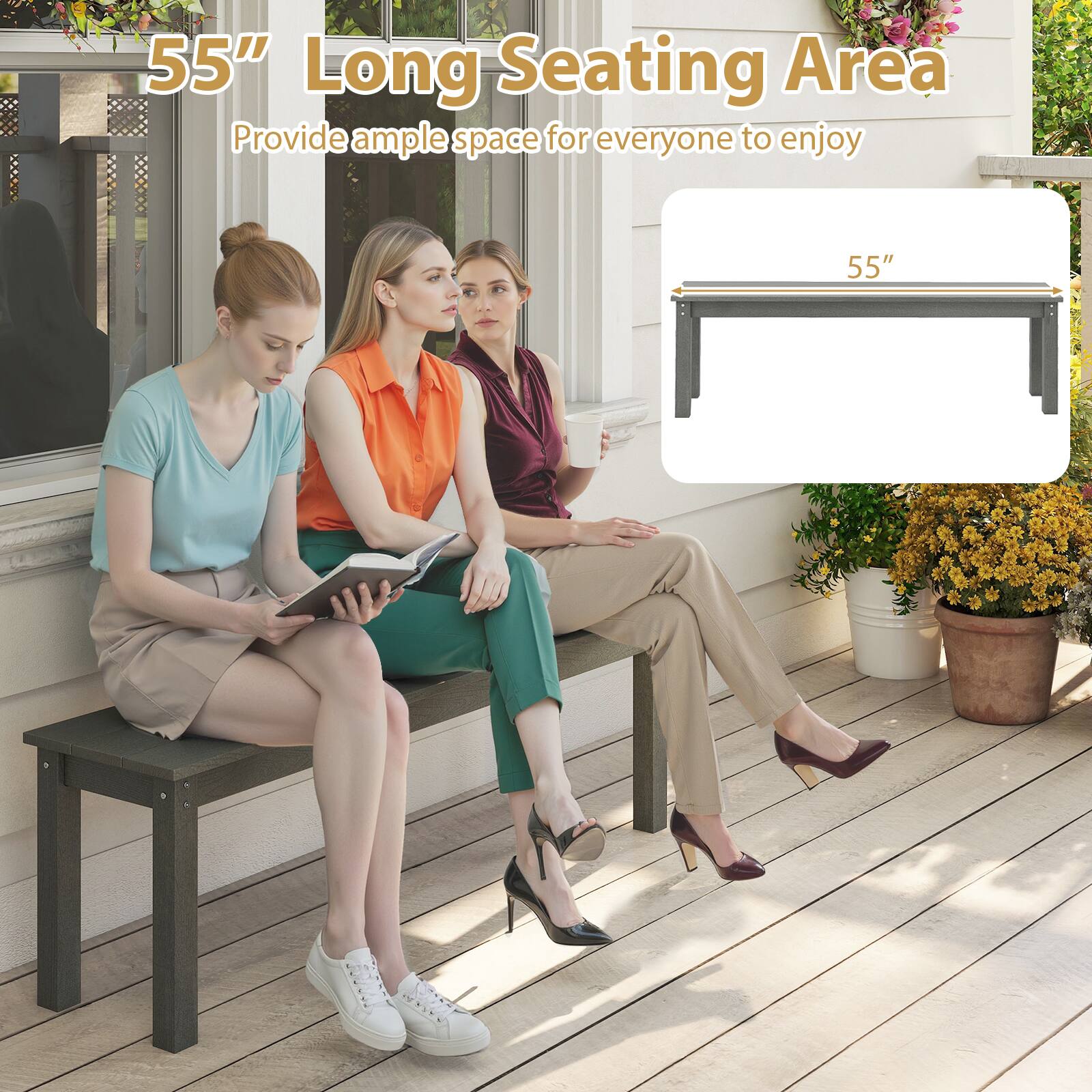 55" Long Seating Area, Provide ample space for everyone to enjoy, 55"