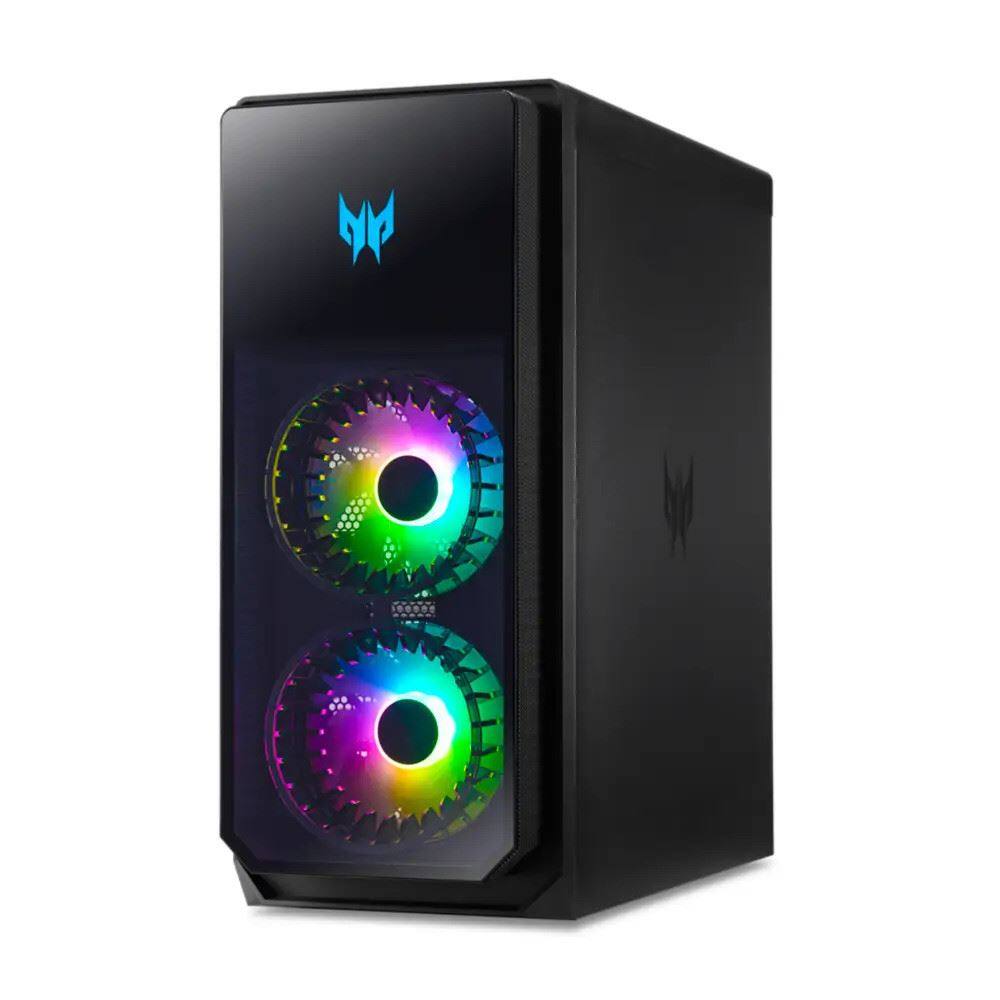Left. Acer - Predator - Desktop Intel Core i7 NVIDIA GeForce RTX 4080 3.40GHz 32GB RAM 3TB HDD+SSD W11P | PO7-650-UR11 - Black.