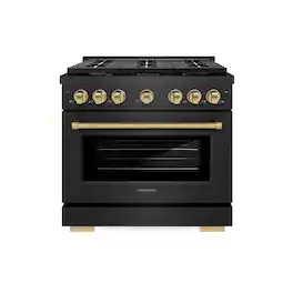 ZLINE - Autograph 30 in. 4.2 cu. ft. Freestanding Paramount Dual Fuel Range in Black Satin Stainless Steel with Gold Accents - Black Satin Stainless Steel