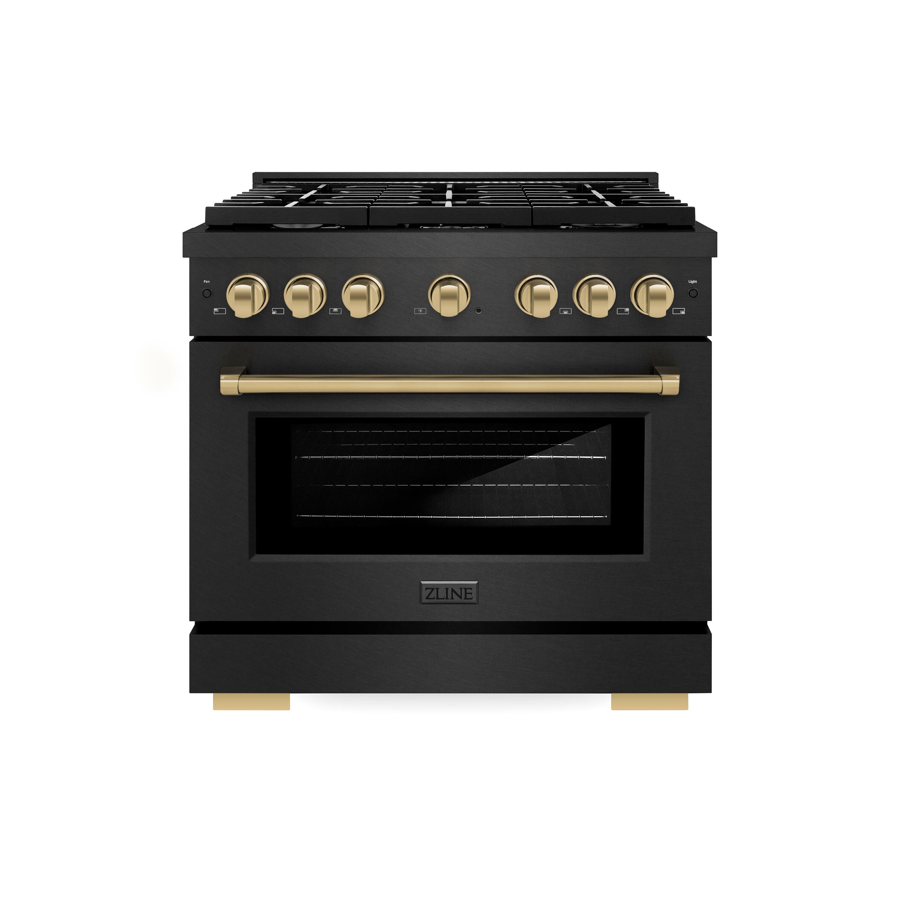Front. ZLINE - Autograph 30 in. 4.2 cu. ft. Freestanding Paramount Dual Fuel Range in Black Satin Stainless Steel with Gold Accents - Black Satin Stainless Steel.