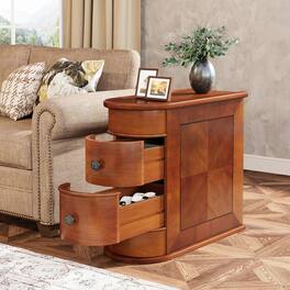 Tribesigns - End Table with Solid Wood Construction, Metal Frame and Easy-Clean Surface for Living Room and Bedroom - Brown