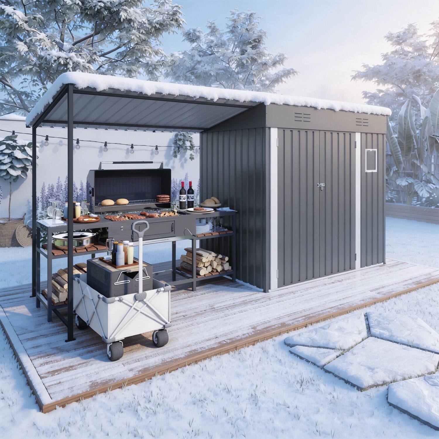 Left. Loheer - Loheer 12x4ft Metal Lean to Shed with Pergola and Attached Hardtop Gazebo Combo.