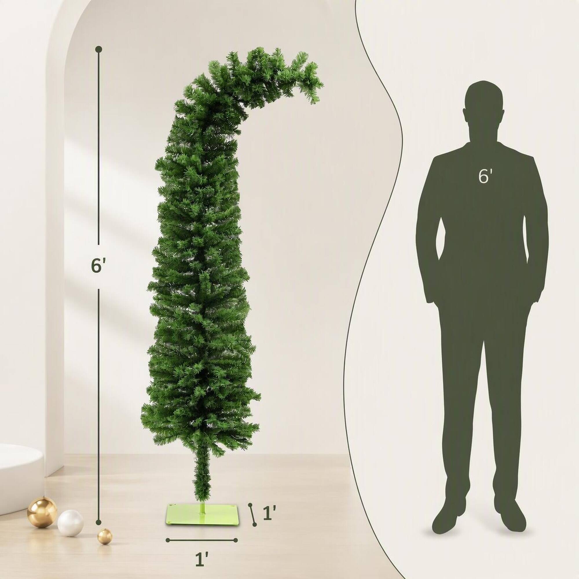 Alt View 3. RYHNUYNE - Pencil Christmas Tree, Bendable Artificial Branches 400 Branch Tips Sturdy Base Slim Space-Saving Holiday Decor - Green.
