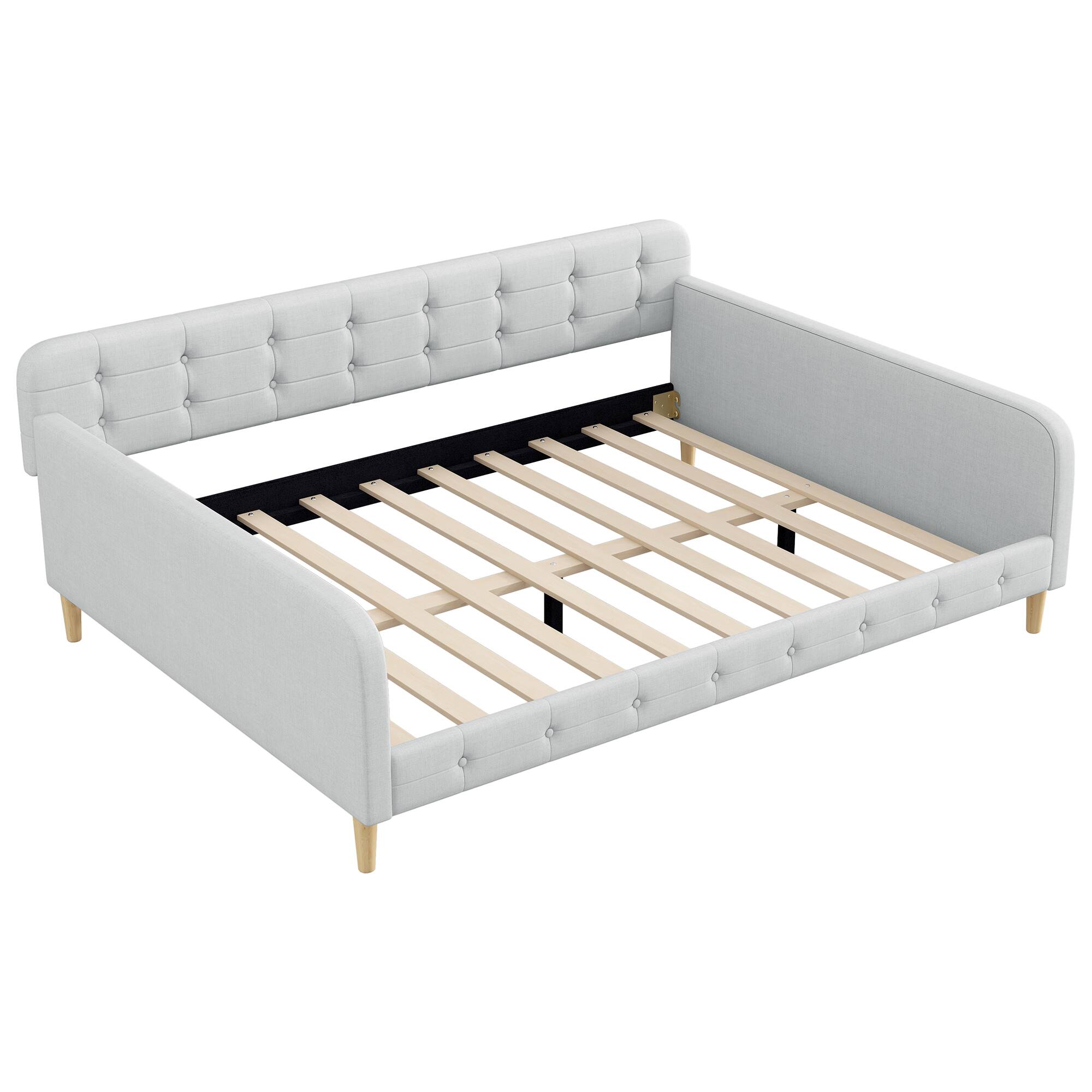 Left. Whisen - Queen Size Upholstered Daybed with Slat Kit for Bedroom and Living Room - Beige.