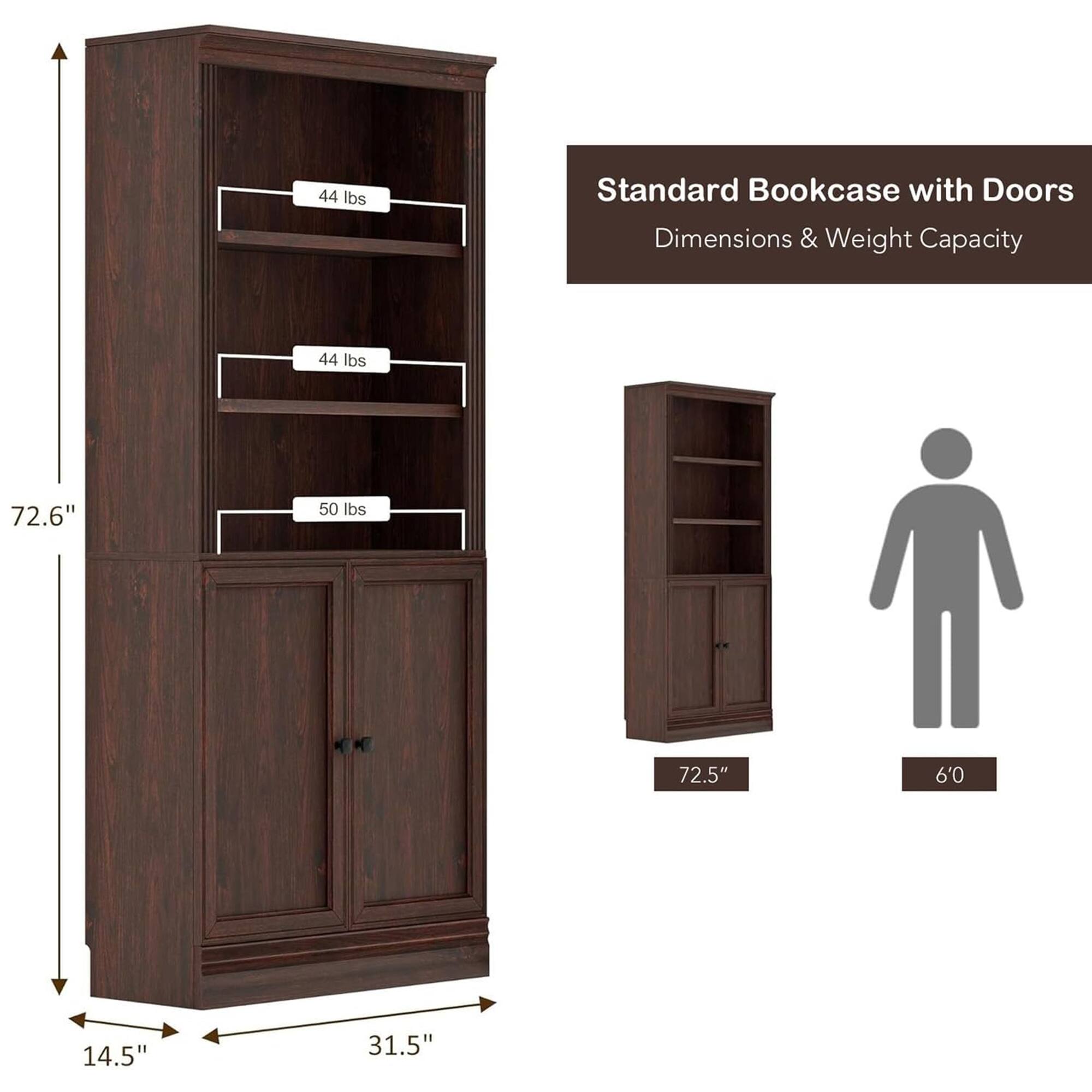 Standard Bookcase with Doors  
Dimensions & Weight Capacity  
44 lbs  
72.6"  
50 lbs  
72.5"  
6'0"  
14.5"  
31.5"