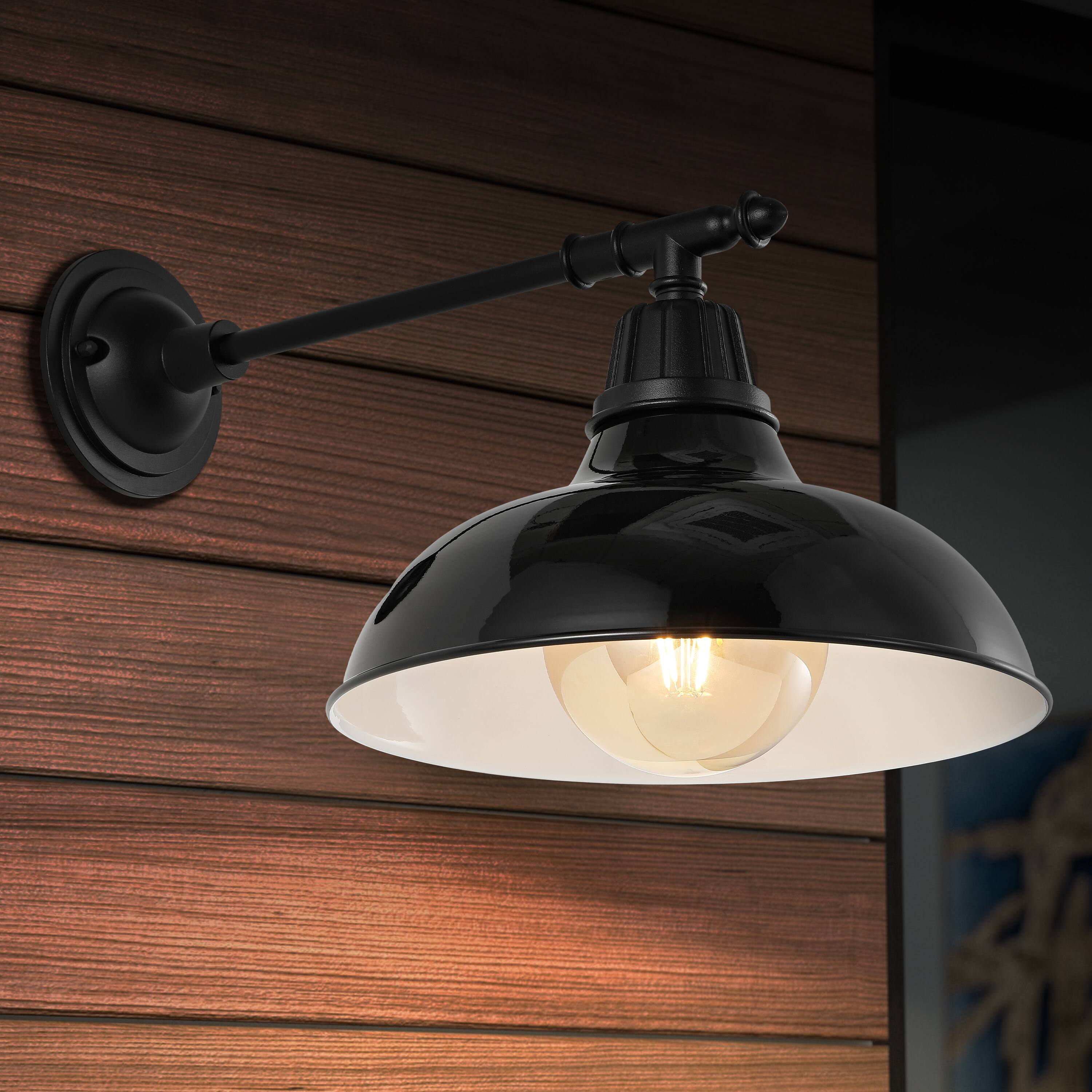 Alt View 7. Jonathan Y - Wallace 12.25" 1-Light Farmhouse Industrial Indoor/Outdoor Iron LED Victorian Arm Outdoor Sconce, Black - Black.