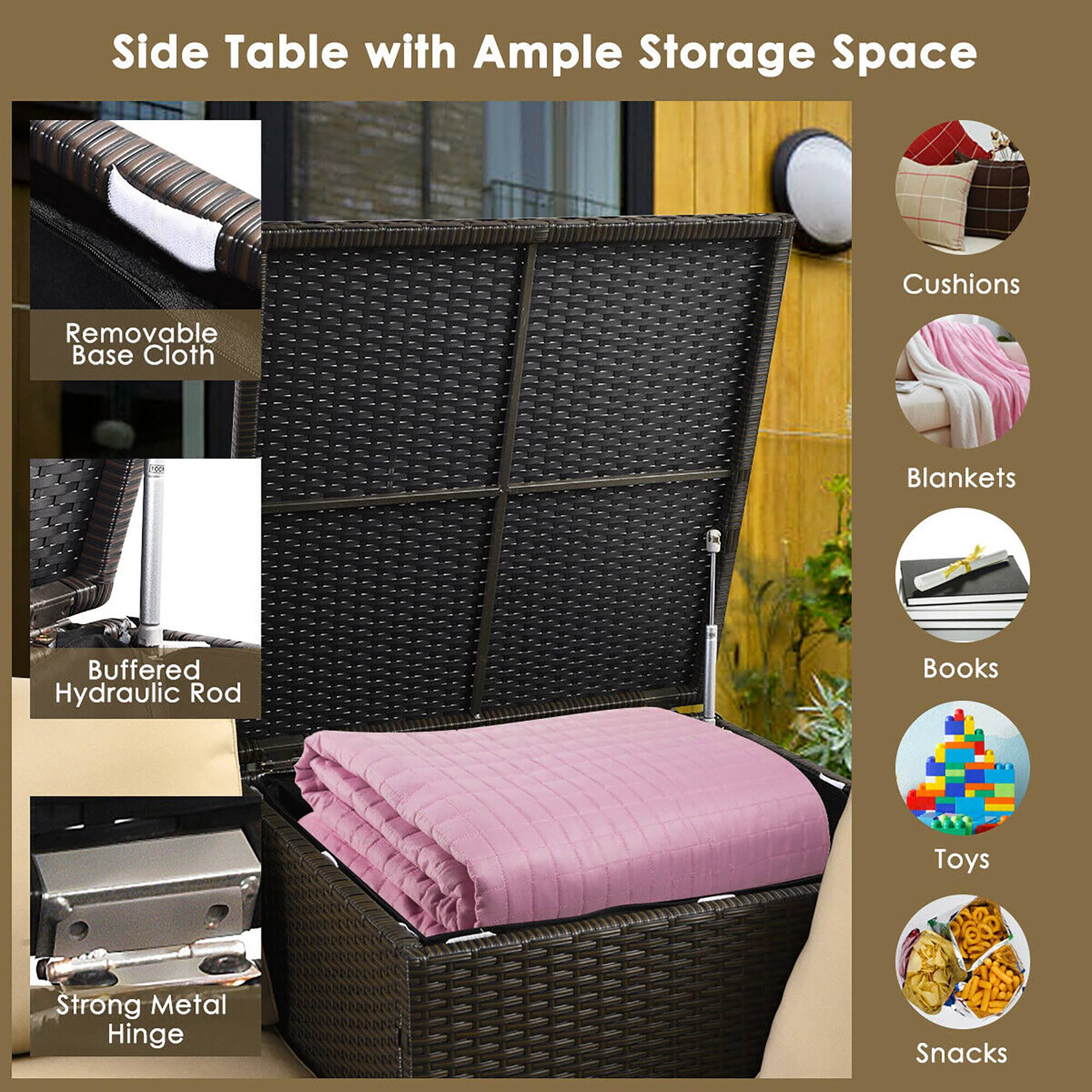 Side Table with Ample Storage Space, Cushions, Blankets, Buffered Hydraulic Rod, Books, Toys, Snacks, Removable Base Cloth, Strong Metal Hinge