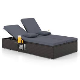 Costway - Outdoor Patio Daybed PE Wicker Double Chaise Lounge with Adjustable Backrests - Gray,Mix Brown