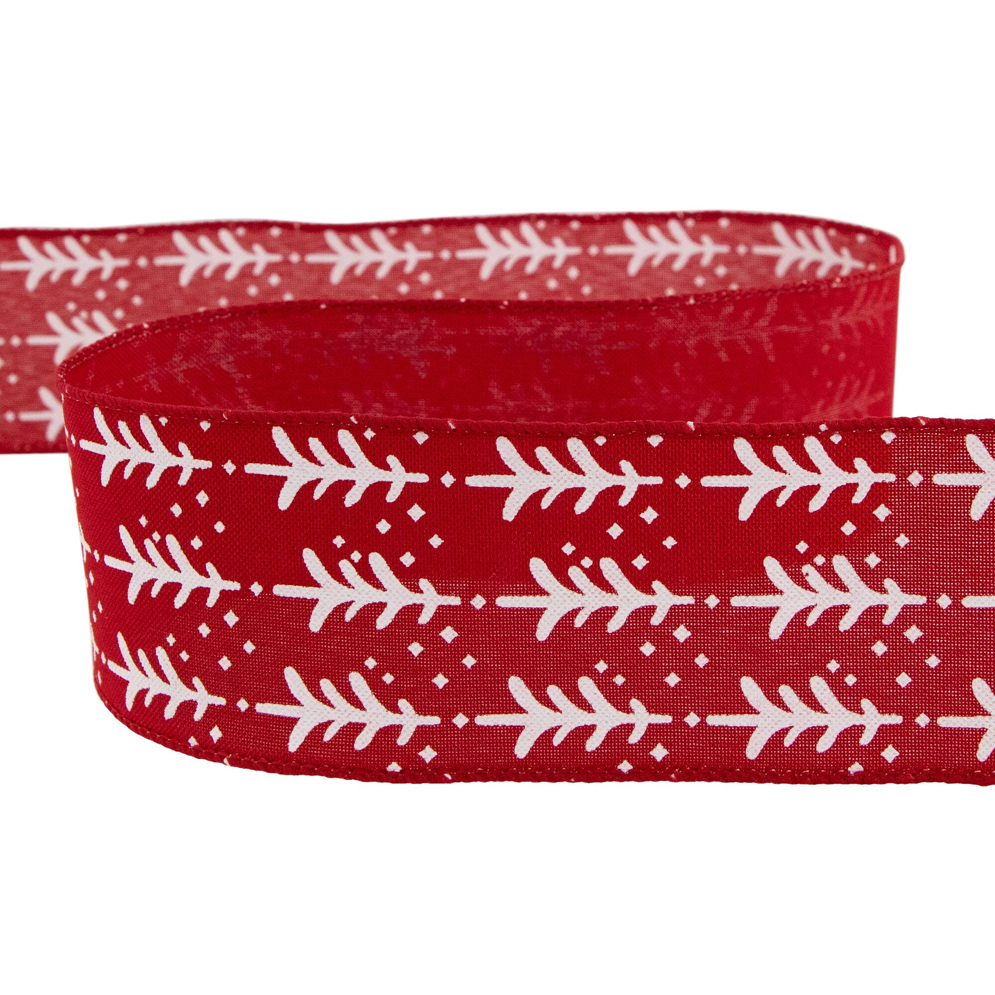 Alt View 4. Northlight - Red and White Christmas Tree Wired Craft Ribbon 2.5" x 10 Yards - Red.