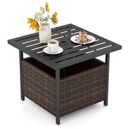 Costway - Rattan Wicker Steel Side Table Outdoor Furniture Deck Garden Patio Pool - Brown