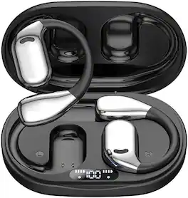 SKRAN - Open Ear Headphones Bluetooth Wireless - with Ergonomic Earhook Ear Buds, Led Power Display,for Workout,Cycling,Running - Black