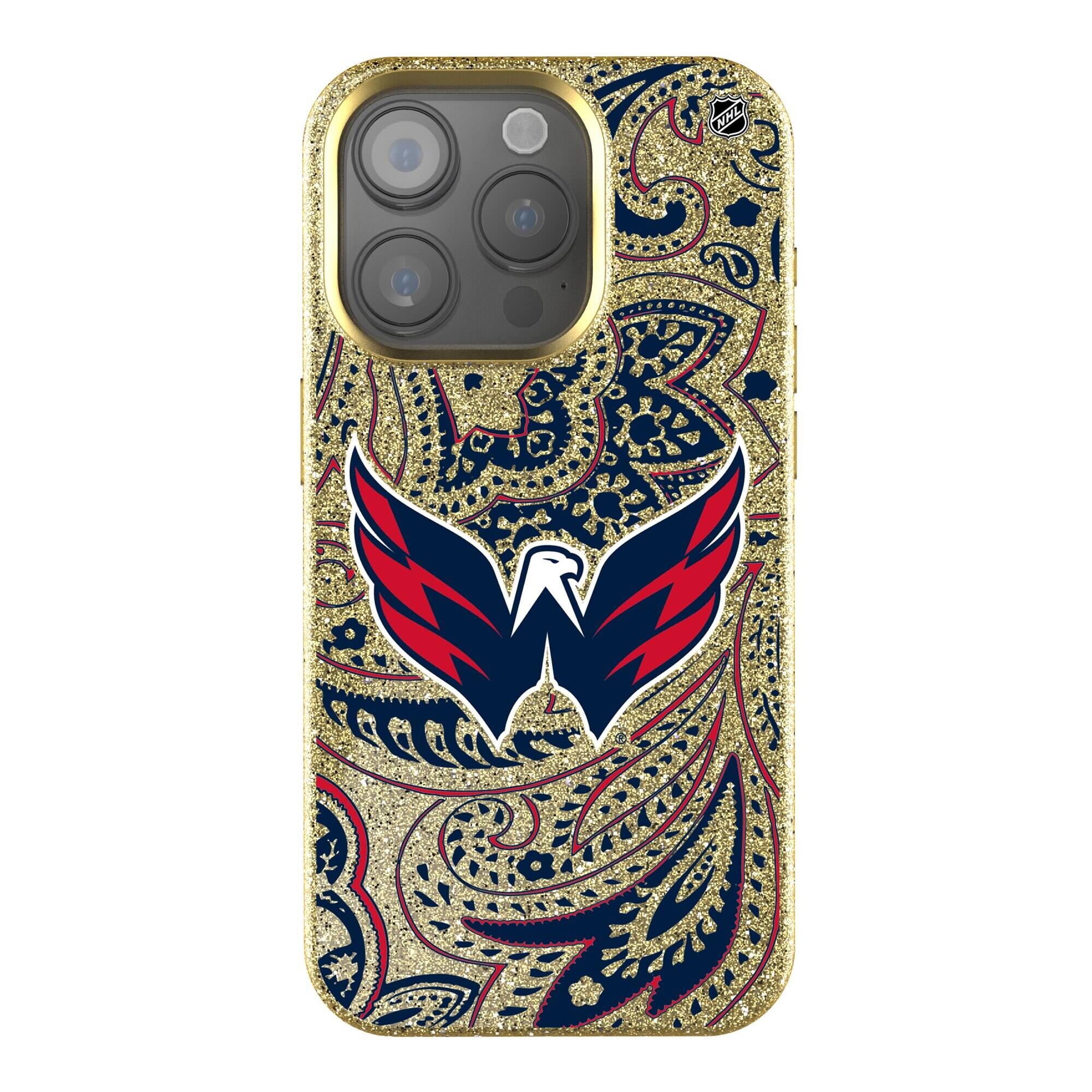Front. Keyscaper - Gold Washington Capitals Paisley Bling iPhone Case - 15 Pro - Gold.