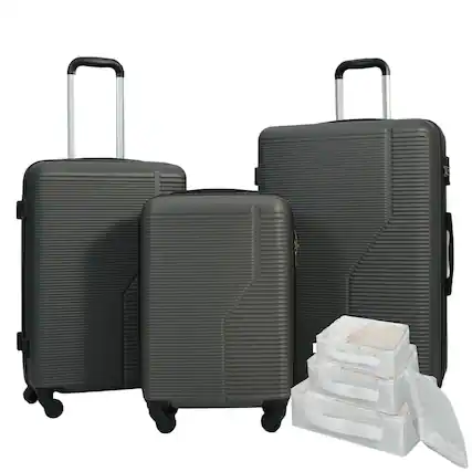 Front. BreeBe - 7-Piece Luggage Set ABS Lightweight & Durable Suitcase with Spinner Wheels, TSA Lock, (20/24/28), Dark Grey - Dark Grey.