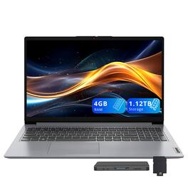 Lenovo - IdeaPad 1 15.6" HD Laptop,Intel N4500,4GB RAM,128GB eMMC+1TB Dock Set,Num Pad, Webcam,Win 11,Grey - Gray