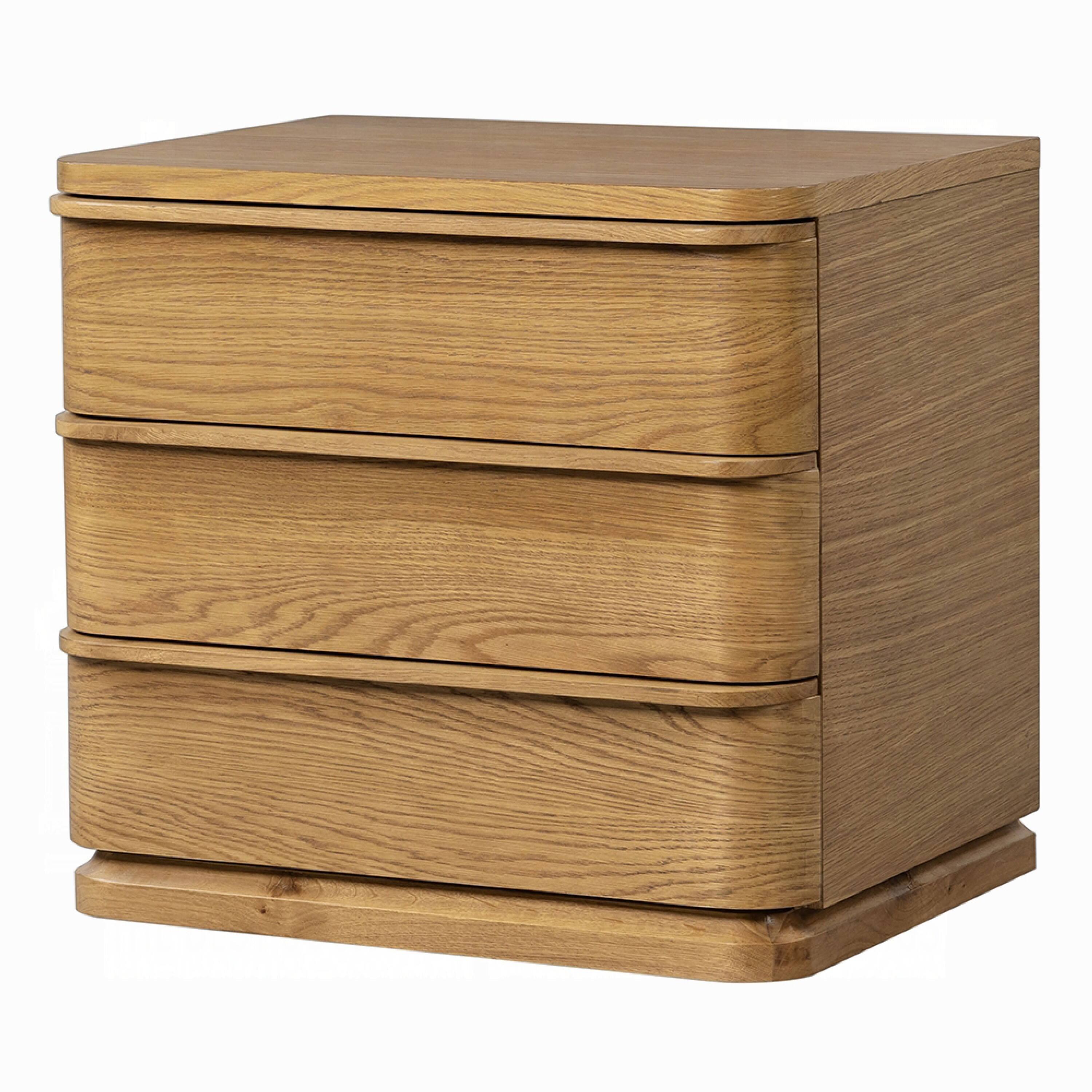 Alt View 2. Manhattan Lane - Sery 3 Drawer Nightstand, Minimalist Lip Handles, Wood 26 Inch - Oak Brown.