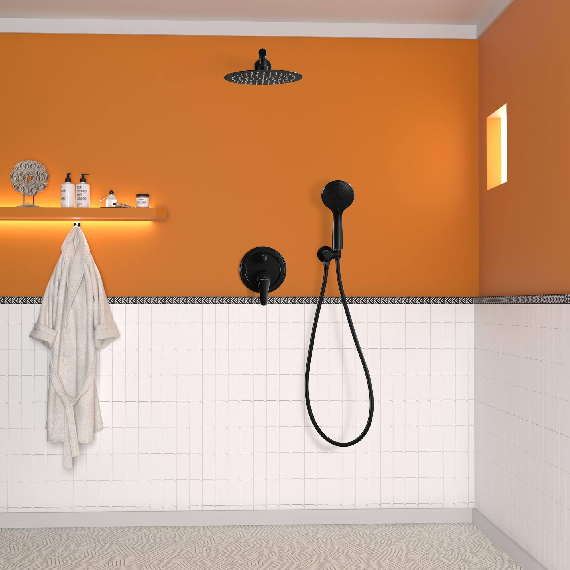 Alt View 4. Boyel Living - 5-Spray Patterns with 3.2 GPM 10 in. Wall Mount Dual Shower Heads with Rough-In Valve Body and Trim in Matte Black - Matte Black.