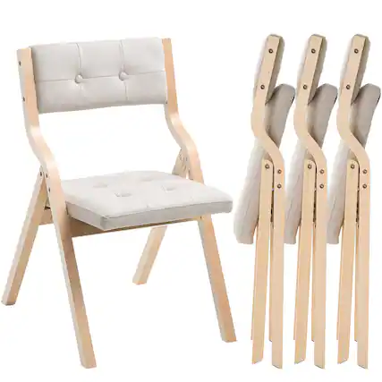 Front. VEVOR - Wooden Folding Chairs with Cushion, Set of 4, Portable Foldable Cushion Chair with Wooden Frame - Beige.