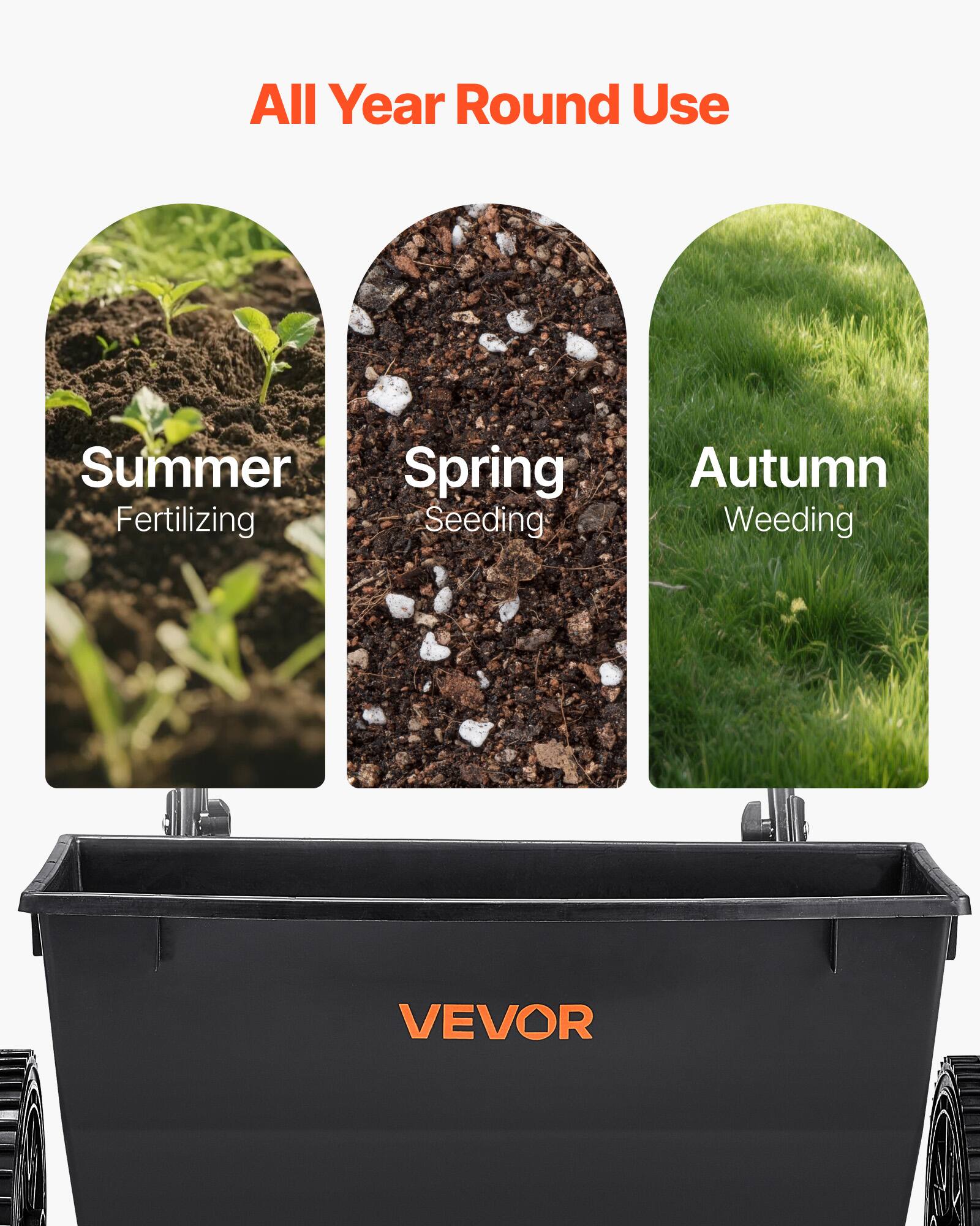 All Year Round Use

Summer Fertilizing  
Spring Seeding  
Autumn Weeding  

VEVOR