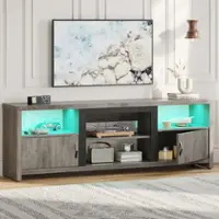 Bestier 70inch Farmhouse TV Stand with LED Lights Cabinet and Open Shelves Gaming Entertainment Center - Gray - Front_Zoom