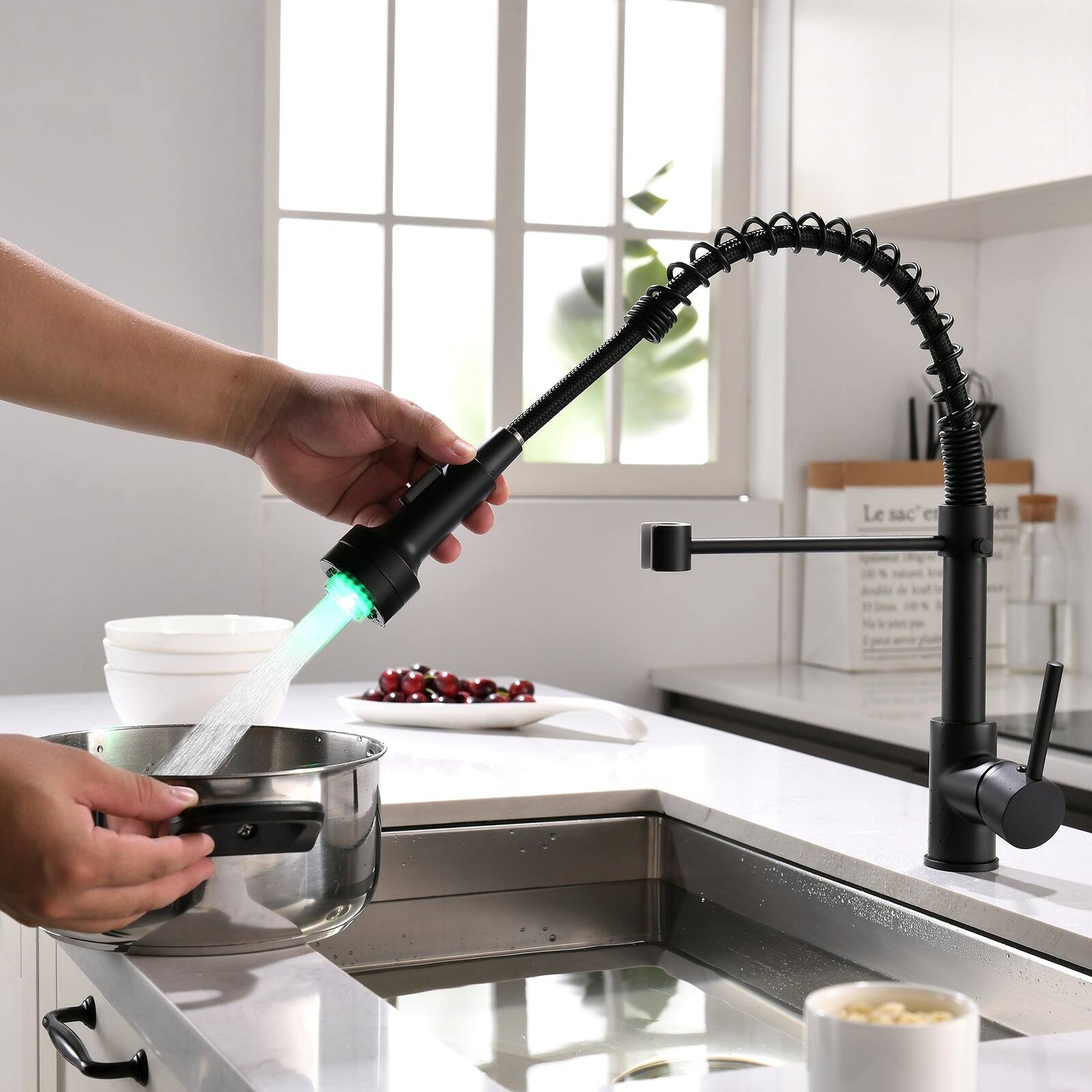 Alt View 7. Boyel Living - Black Stainless Steel Single Handle Pull Down Sprayer Kitchen Faucet - Black.