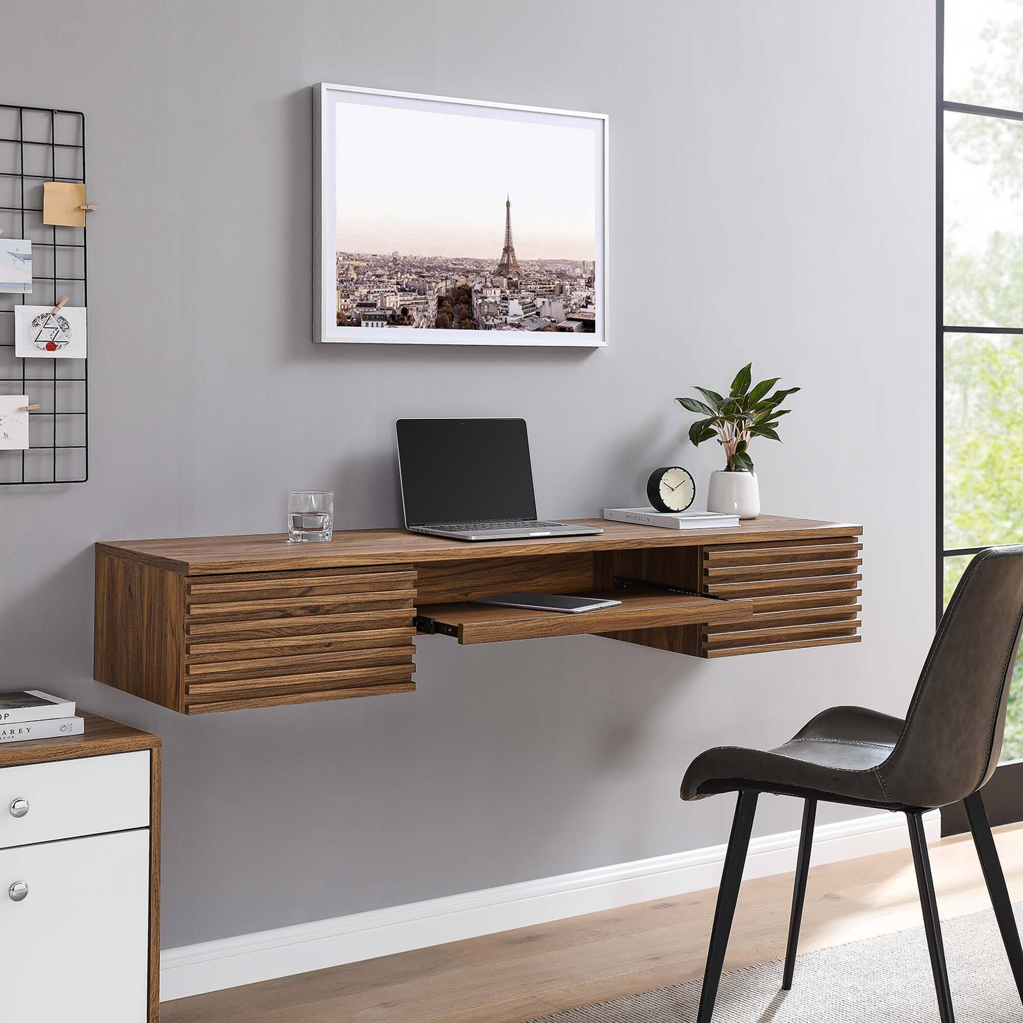 Back. Modway - Render Wall Mount Wood Office Desk by Modway - Walnut.