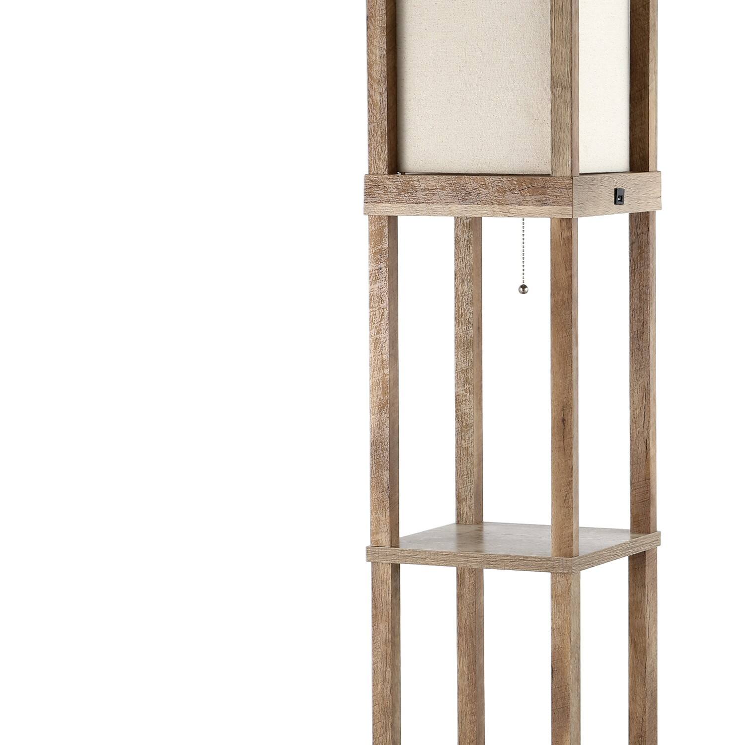 Alt View 4. Jonathan Y - Etagere 63.5" Rustic Bohemian Wooden LED 3-Shelf Floor Lamp with Pull-Chain, USB Charging Port and Smart Bulb, Brown - Brown.