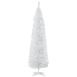 PULUZ - 7ft Unlit Pencil Artificial Christmas Tree with Realistic Branches and 499 Tips, Plastic Base - White