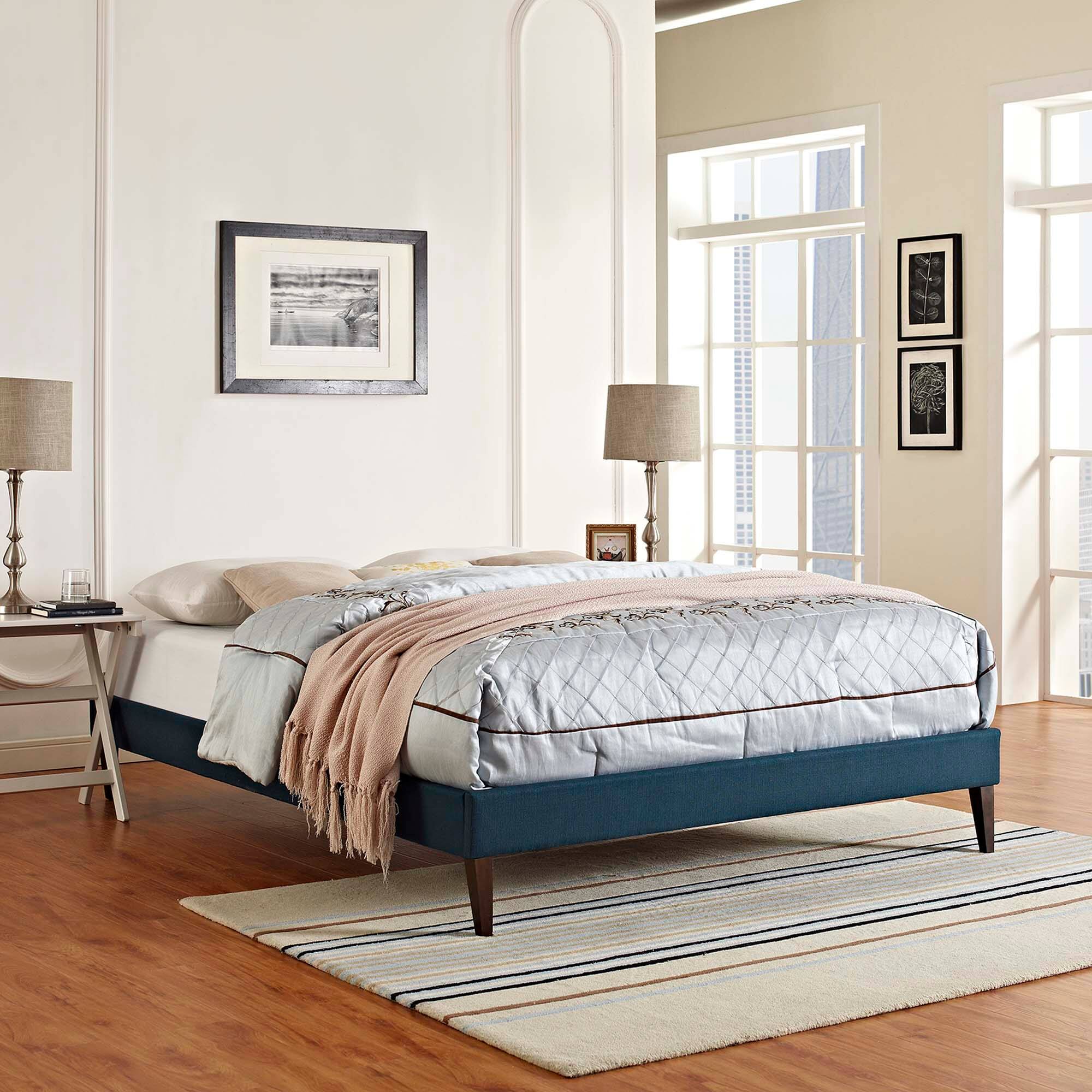 Alt View 2. Modway - Helen Vinyl Queen Bed Frame with Round Splayed Legs - Black.