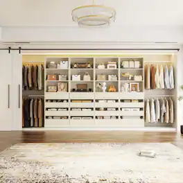 Aheaplus - 4-Pack Modular Closet System, 4-36ft Expandable Wardrobe Organizer with 16 Drawers & Hanging Rods,Ships in 4 Packages - White Oak
