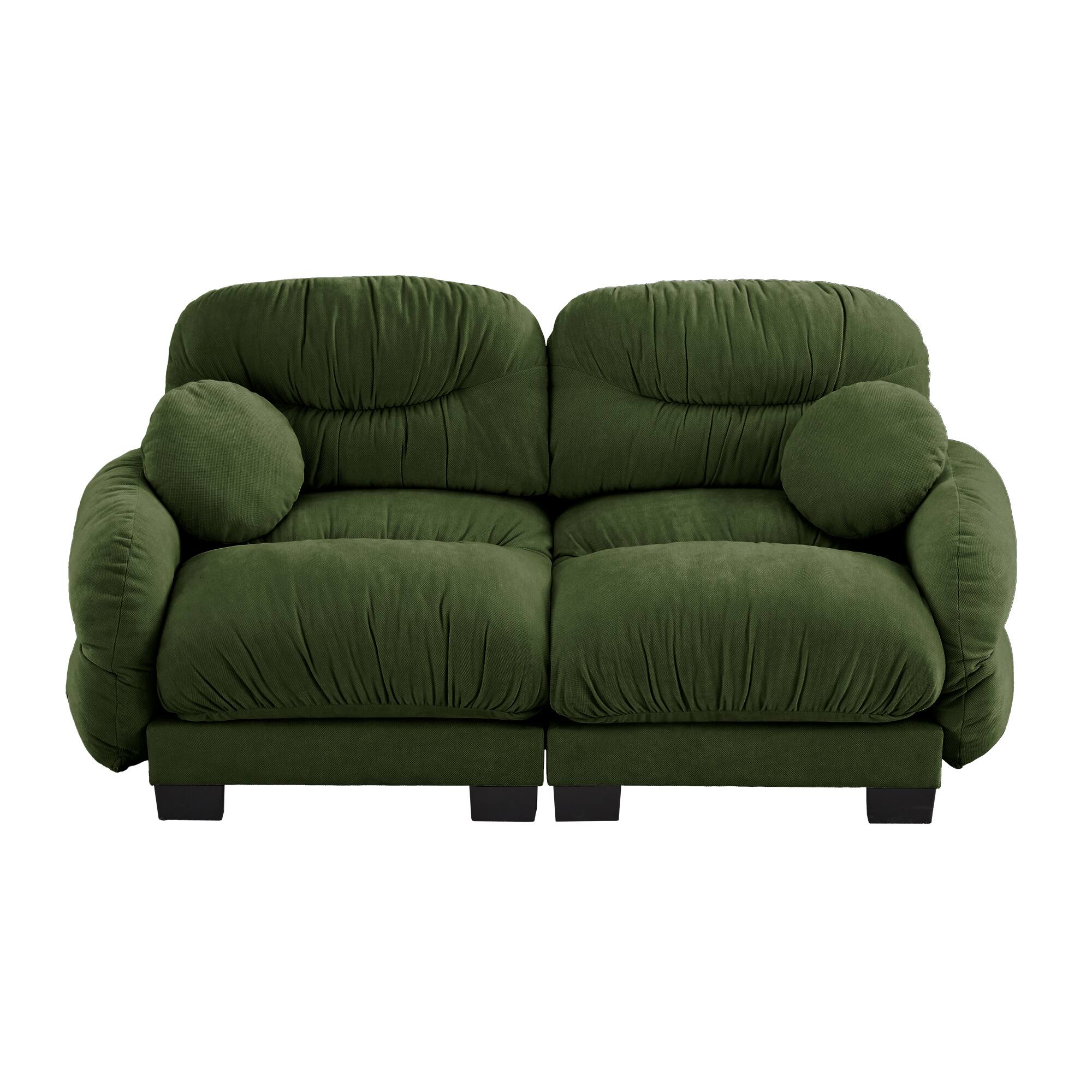 Alt View 2. Anysun - 2-Seater Modular Sofa with Chenille Fabric, High-Density Foam & Curved Armrests, Pleated Design for Living Room - Green.