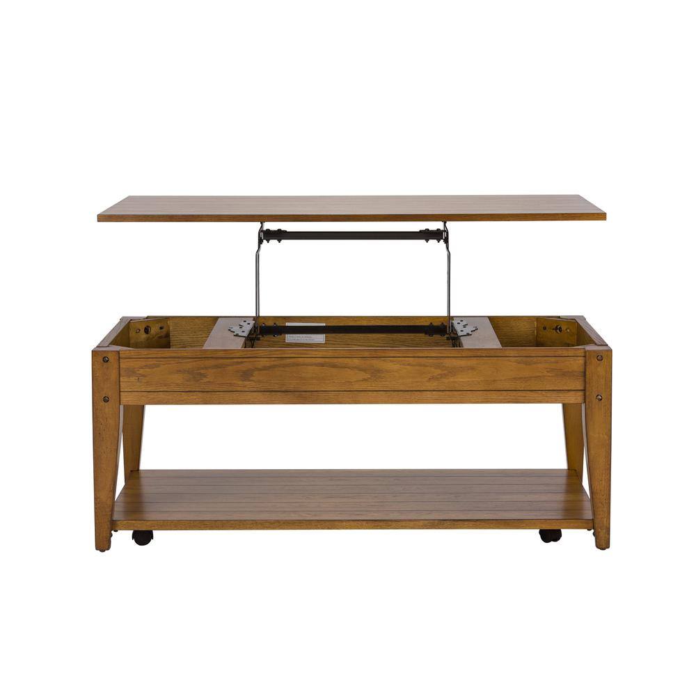 Angle. Liberty Furniture Industries - Lake House Lift Top Cocktail Table in Oak - Brown.
