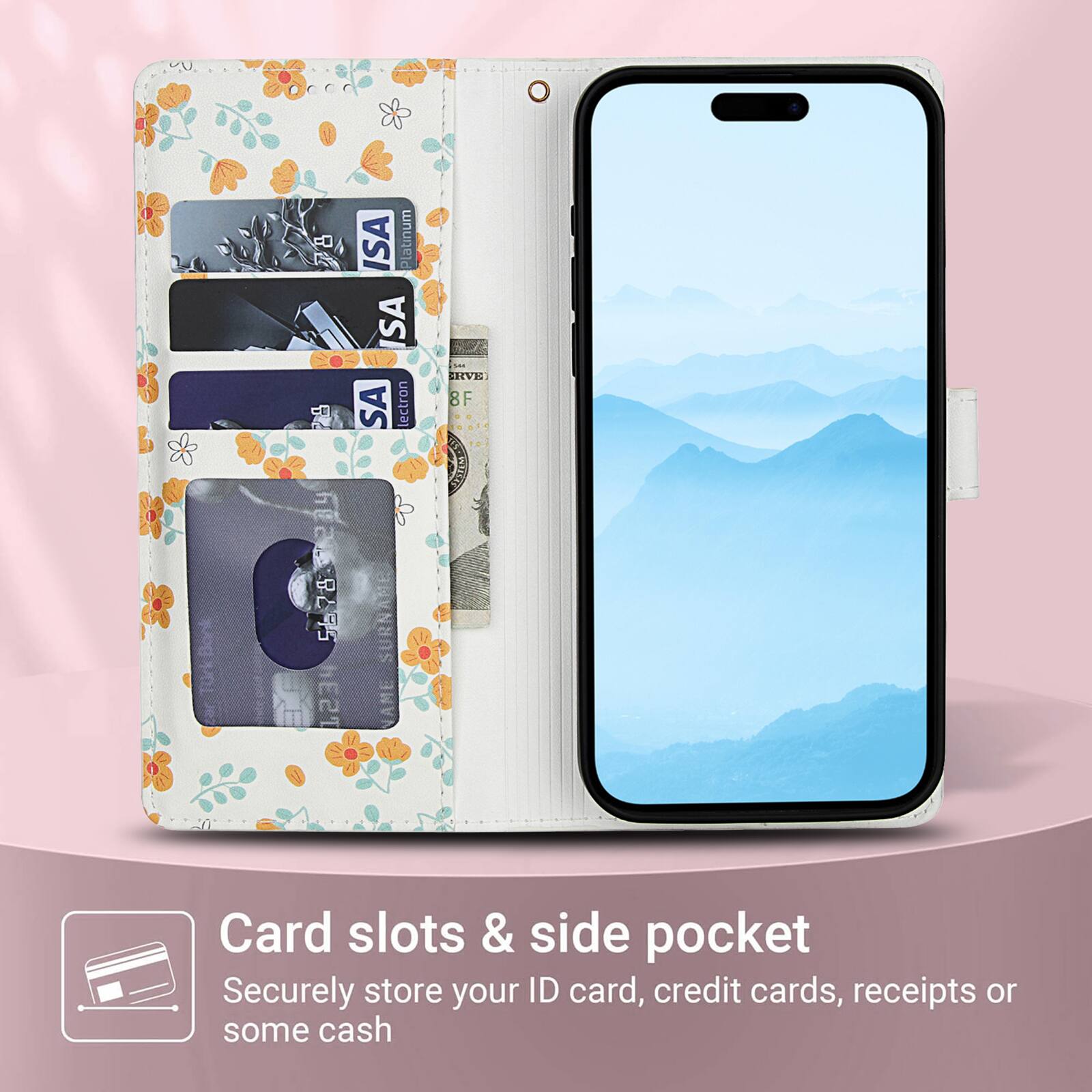 ISA Platinum SA  
ESVE lectron 8F 2 SA  
VPRILES 4 a gar-TurkBonk 5678  
PESI SURNAME NAME  
Card slots & side pocket  
Securely store your ID card, credit cards, receipts or some cash