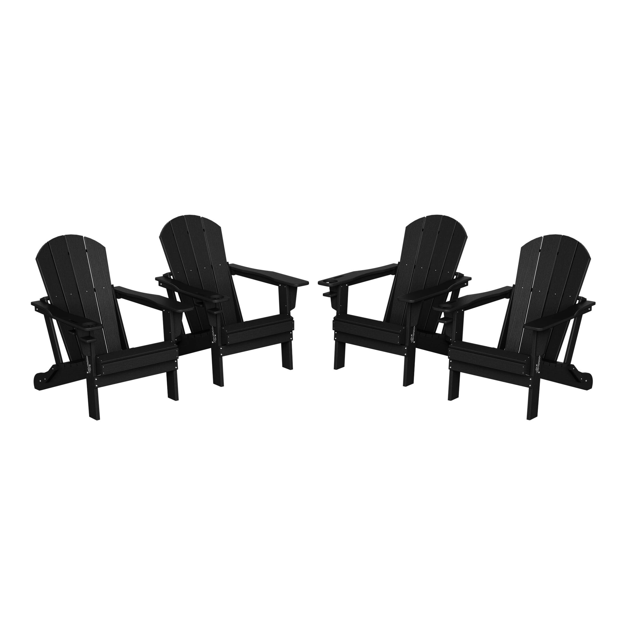 Front. WestinTrends - WestinTrends Nantucket Outdoor Patio HDPE Resin Folding Adirondack Chairs With Cup Holder and Phone Holder (Set of Four) - Black.