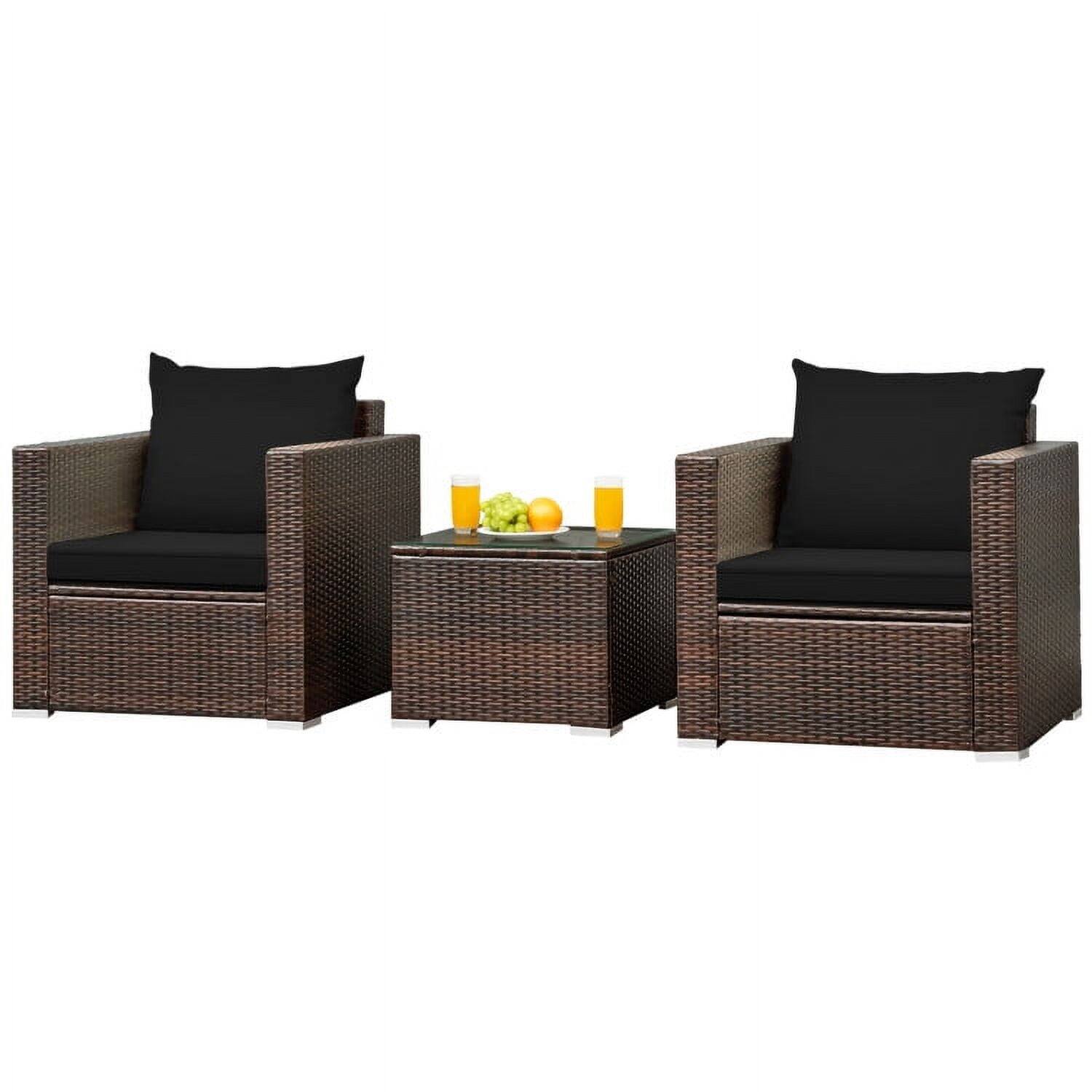Alt View 3. Pefilos - 3 Pcs Patio Conversation PE Rattan Furniture Set, Patio Outdoor Furniture Conversation Sets with Coffee Table - Black.
