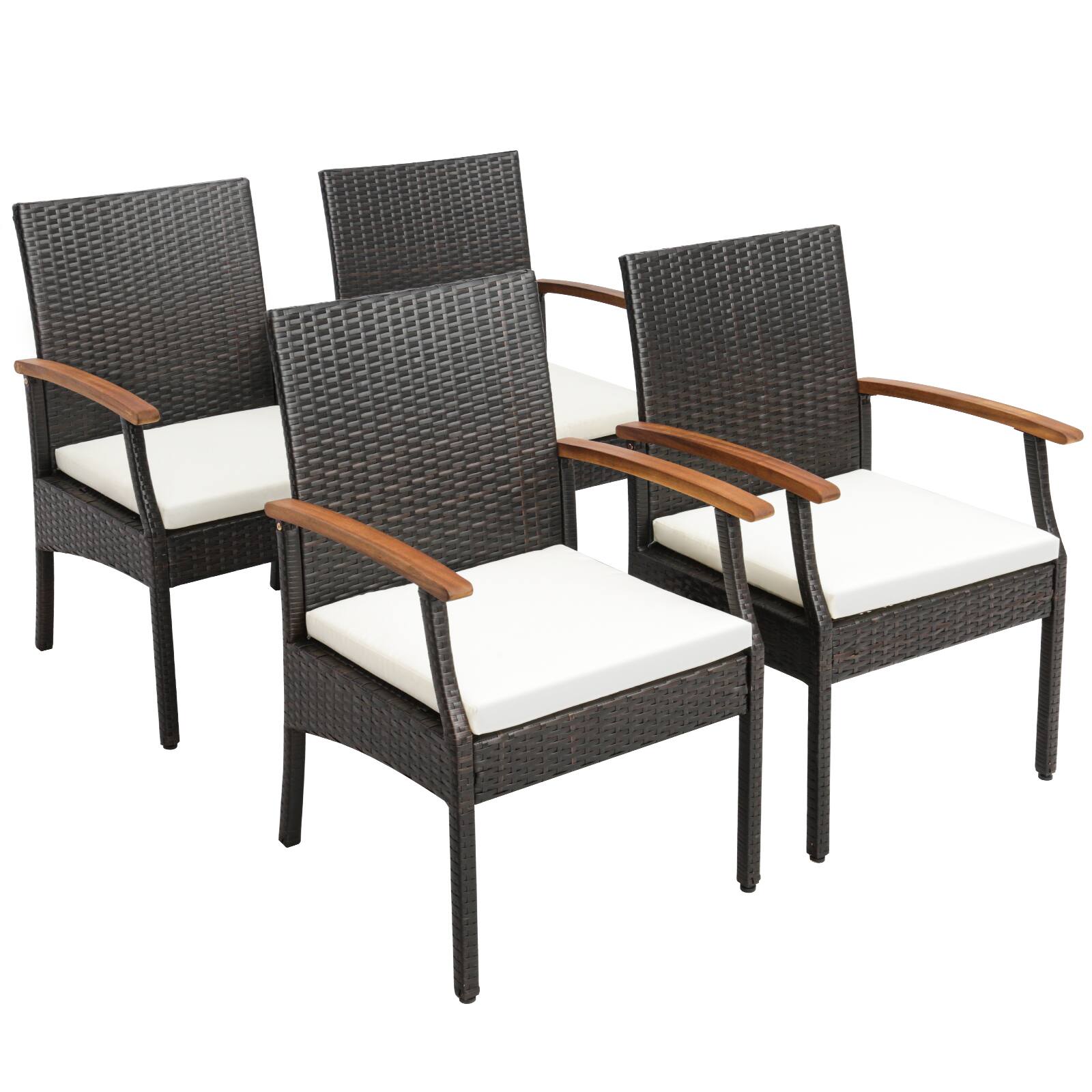 Alt View 7. Gymax - Gymax 5PCS Wicker Dining Set Cushion Acacia Wood Armchairs Table w/ Umbrella Hole Patio - Black, Brown.