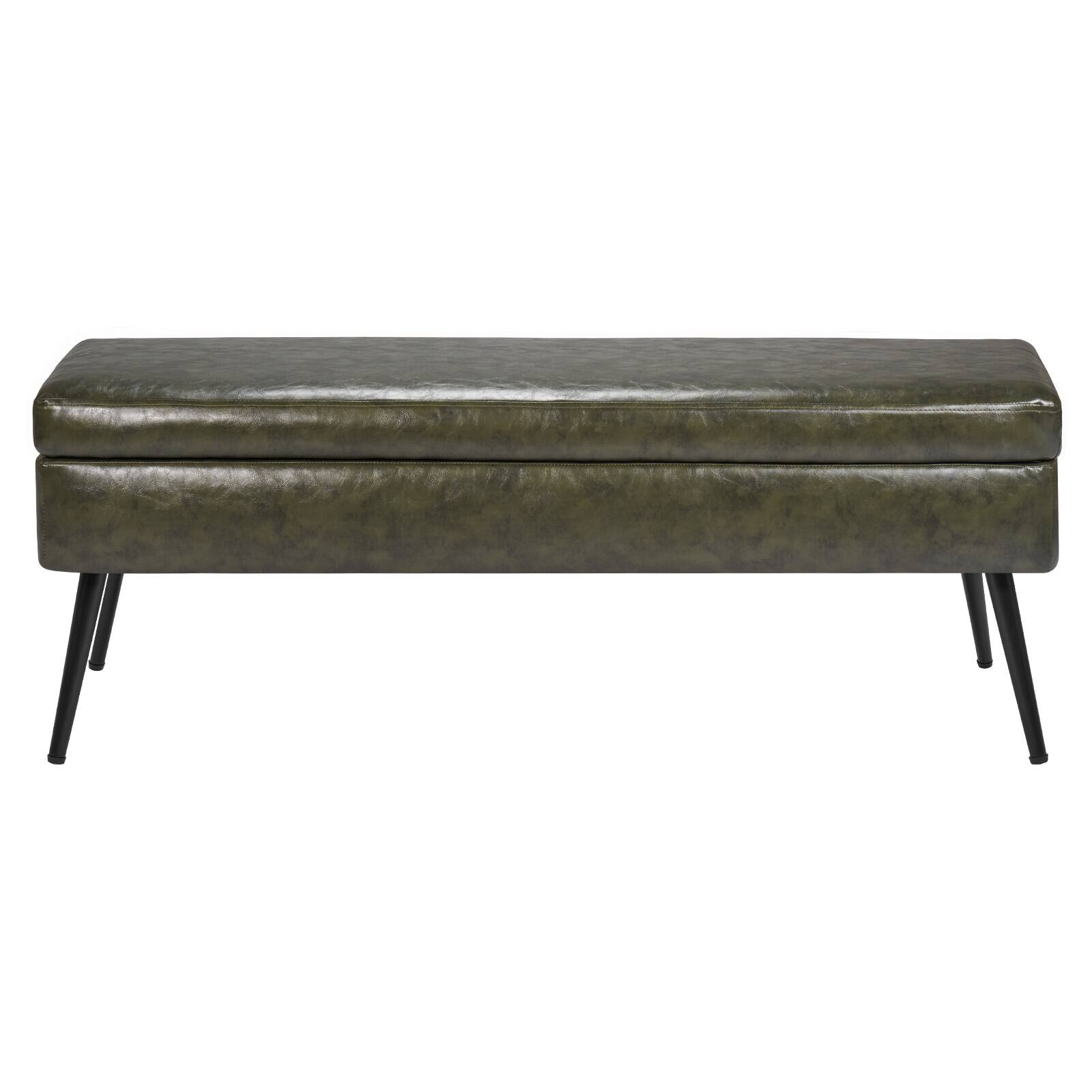 Alt View 5. VEVOR - Leather Storage Ottoman Bench, PU Leather Bench with Storage and Metal Legs, Modern Shoe Benches Seat for Entryway - Green.