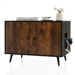 Gymax - Industrial Cat Litter Box Enclosure Hidden Washroom Cat House End Table Cabinet - Black + Natural