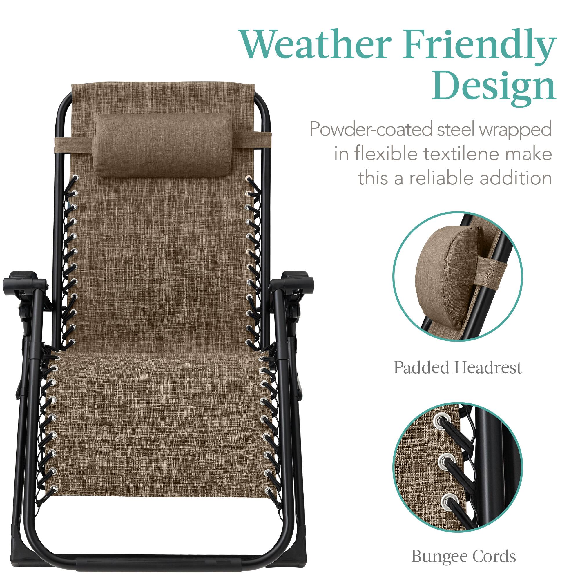 Weather Friendly Design

Powder-coated steel wrapped in flexible textilene make this a reliable addition

Padded Headrest

Bungee Cords