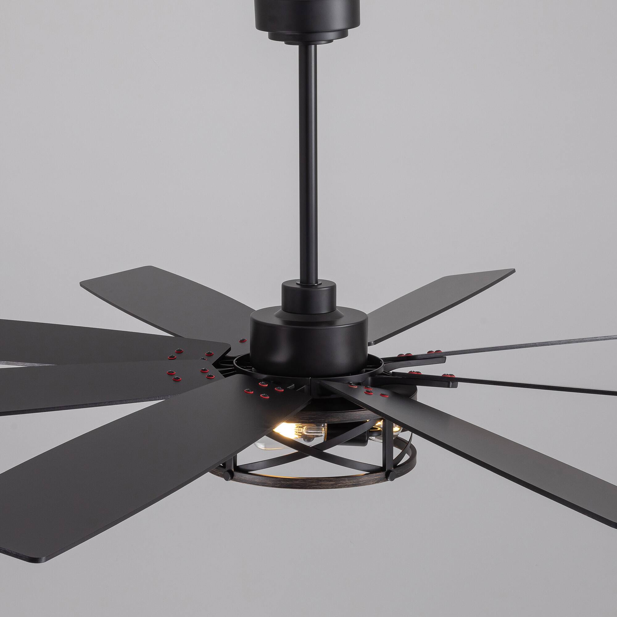 Alt View 6. Siljoy - 72-Inch Industrial Caged Ceiling Fan with Light - 8 Weathered Gray Blades, Reversible Motor & Adjustable Downrod Mount.